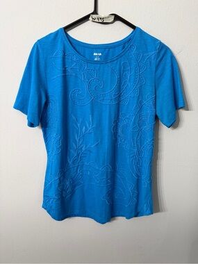 Women’s Alia Blue Embroidered Short Sleeve Top Petite Small